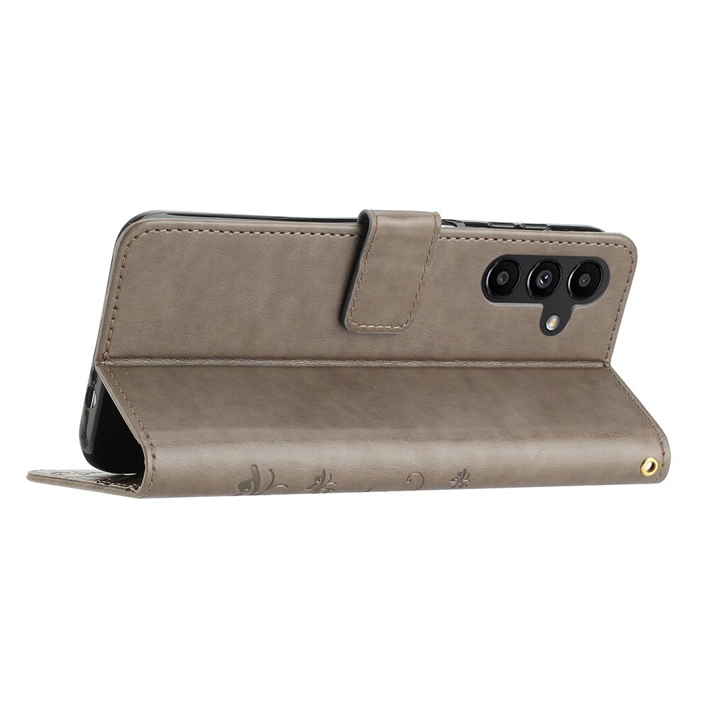 Funda de Cuero con Mariposas Samsung Galaxy A54, Gris