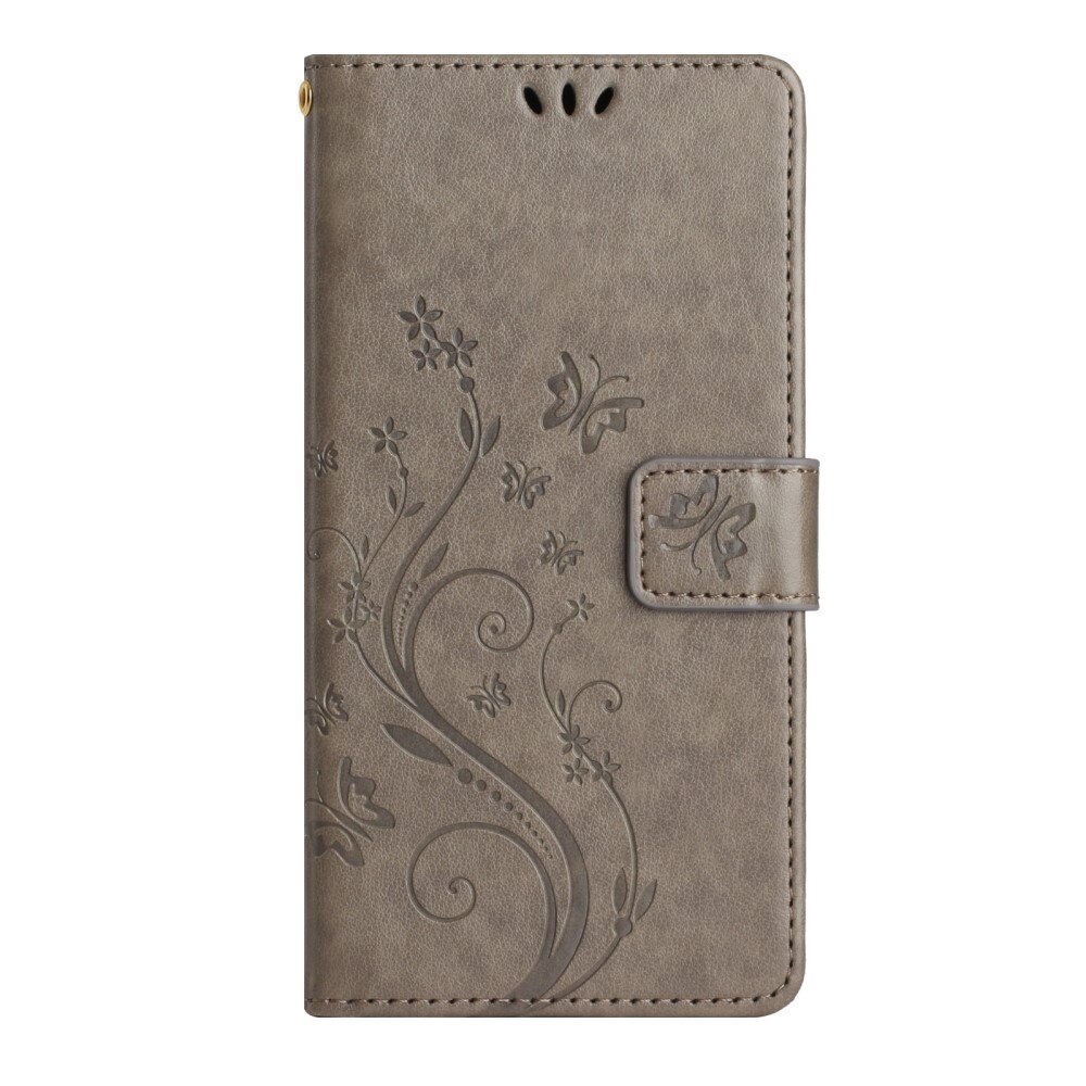 Funda de Cuero con Mariposas Samsung Galaxy A54, Gris