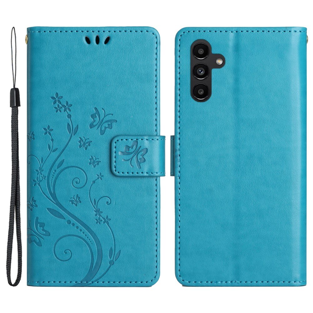 Funda de Cuero con Mariposas Samsung Galaxy A54, Azul