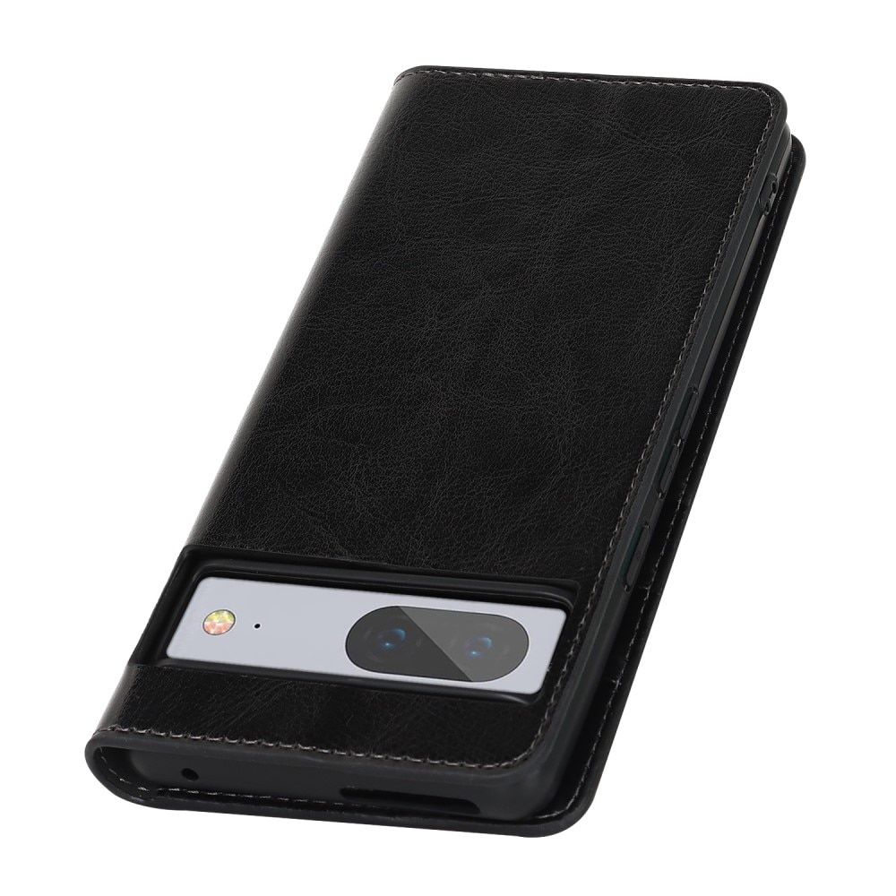 Funda cartera de cuero genuino Google Pixel 7a negro