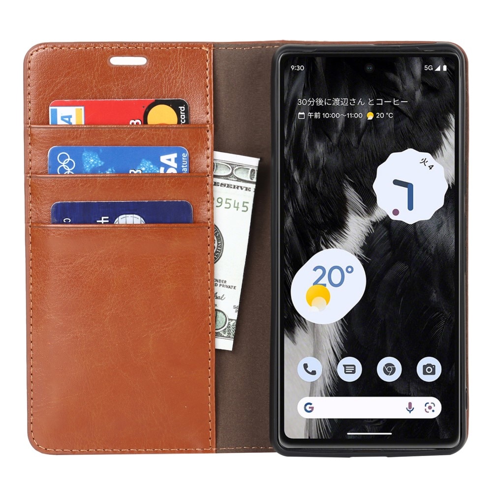 Funda cartera de cuero genuino Google Pixel 7a Marrón