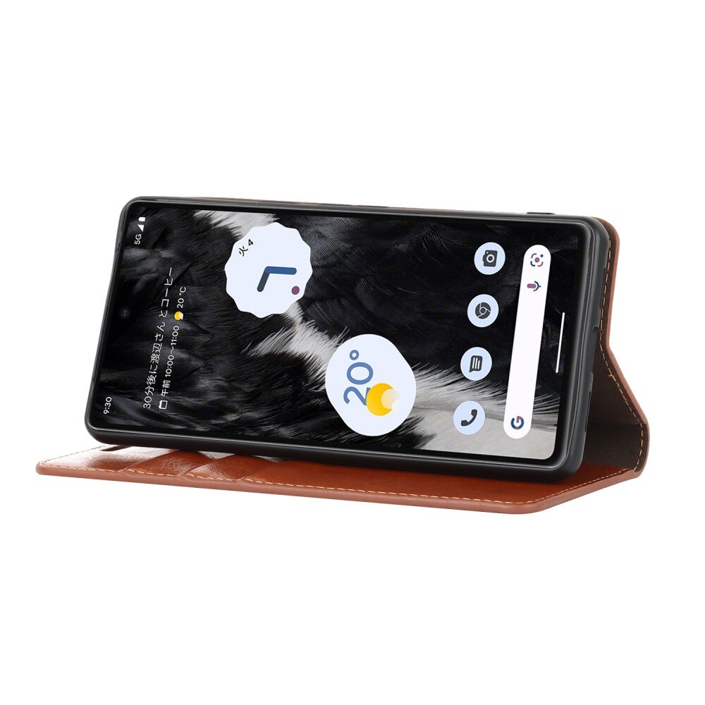 Funda cartera de cuero genuino Google Pixel 7a Marrón