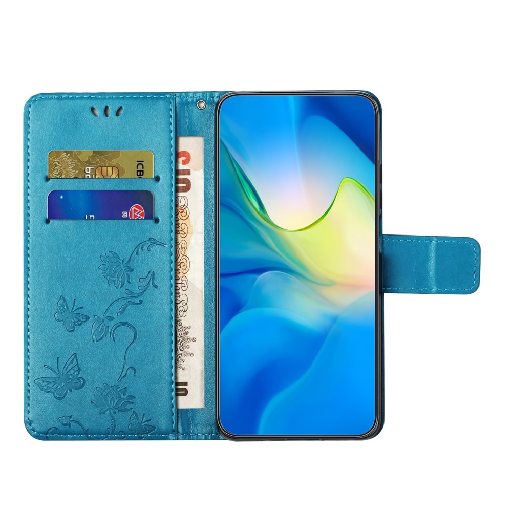 Funda de Cuero con Mariposas Motorola Moto G53, azul