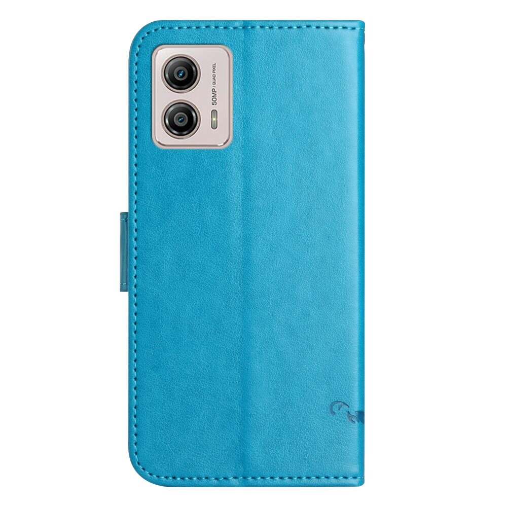 Funda de Cuero con Mariposas Motorola Moto G53, Azul