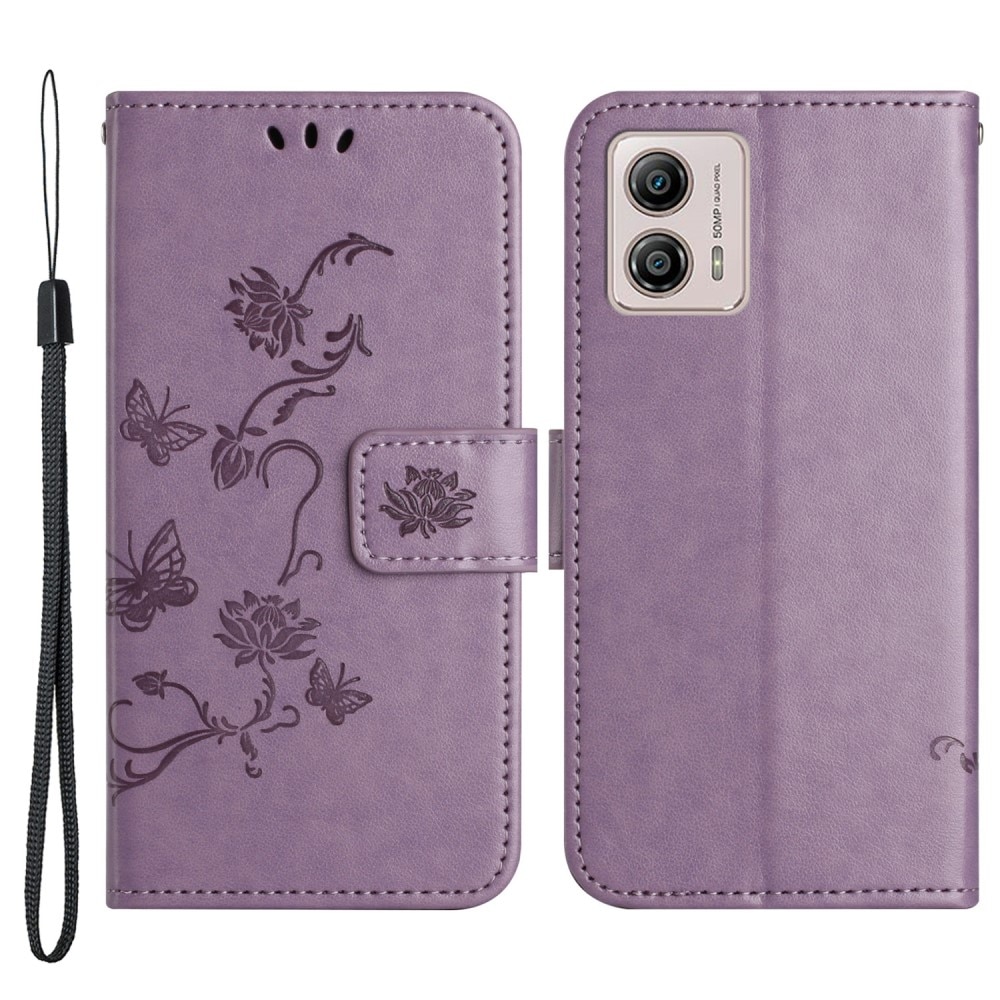 Funda de Cuero con Mariposas Motorola Moto G53, violeta