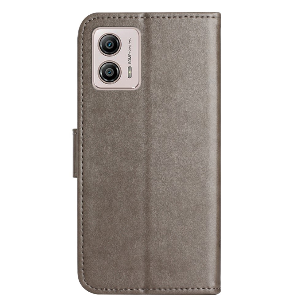 Funda de Cuero con Mariposas Motorola Moto G53, Gris