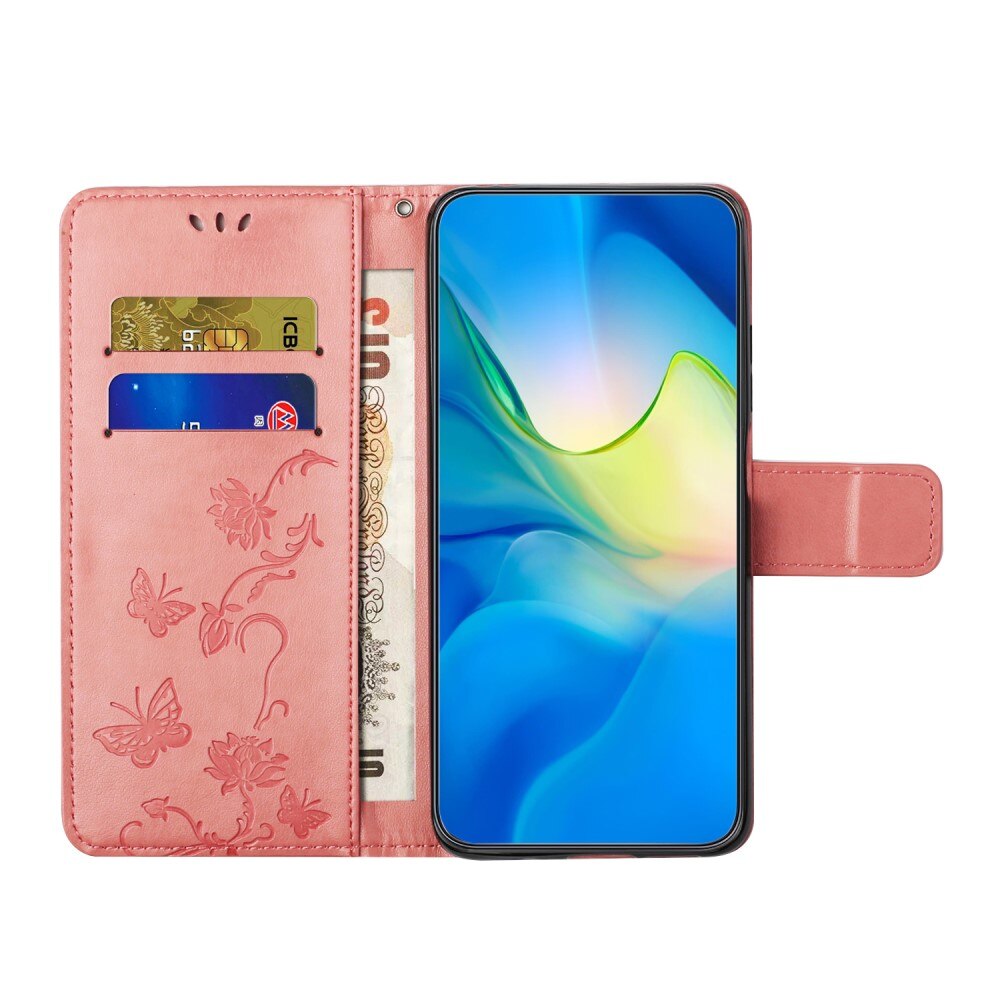 Funda de Cuero con Mariposas Motorola Moto G53, rosado