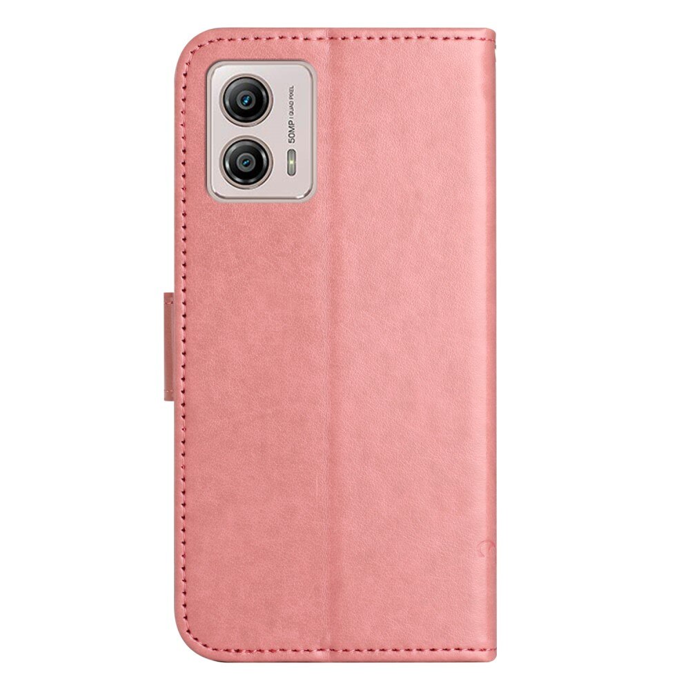Funda de Cuero con Mariposas Motorola Moto G53, Rosa