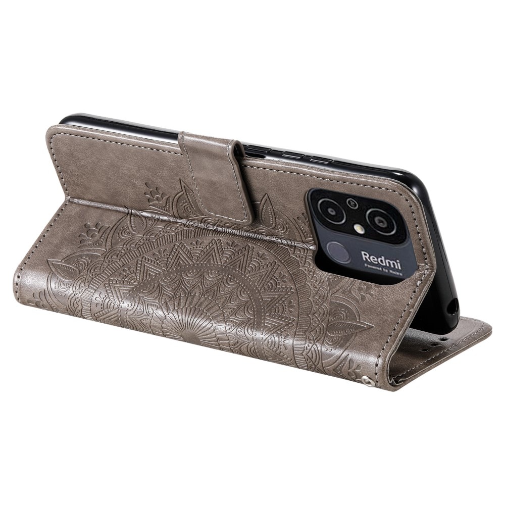 Funda de Cuero Mandala Xiaomi Redmi 12C gris