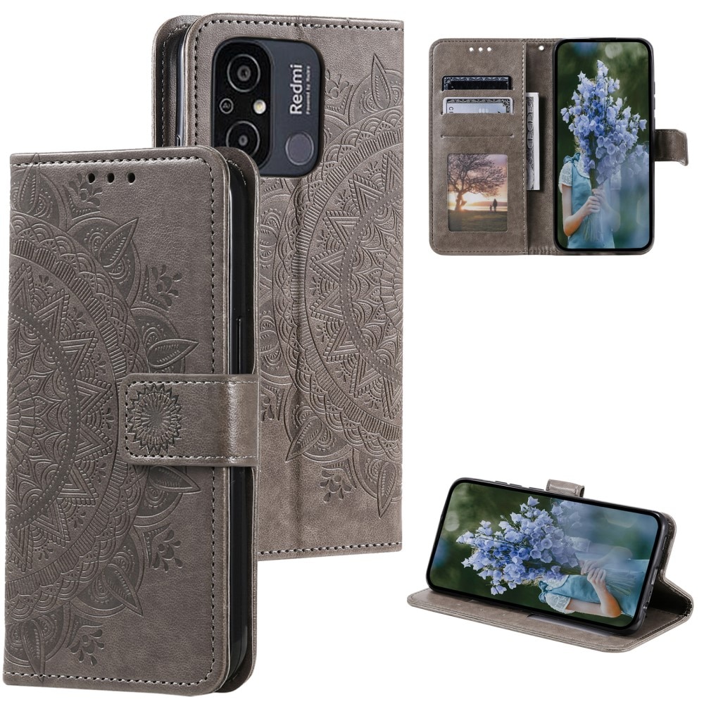 Funda de Cuero Mandala Xiaomi Redmi 12C gris