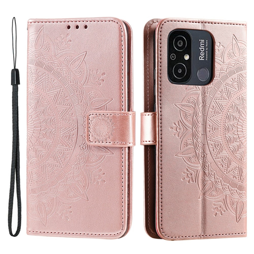 Funda de Cuero Mandala Xiaomi Redmi 12C oro rosa