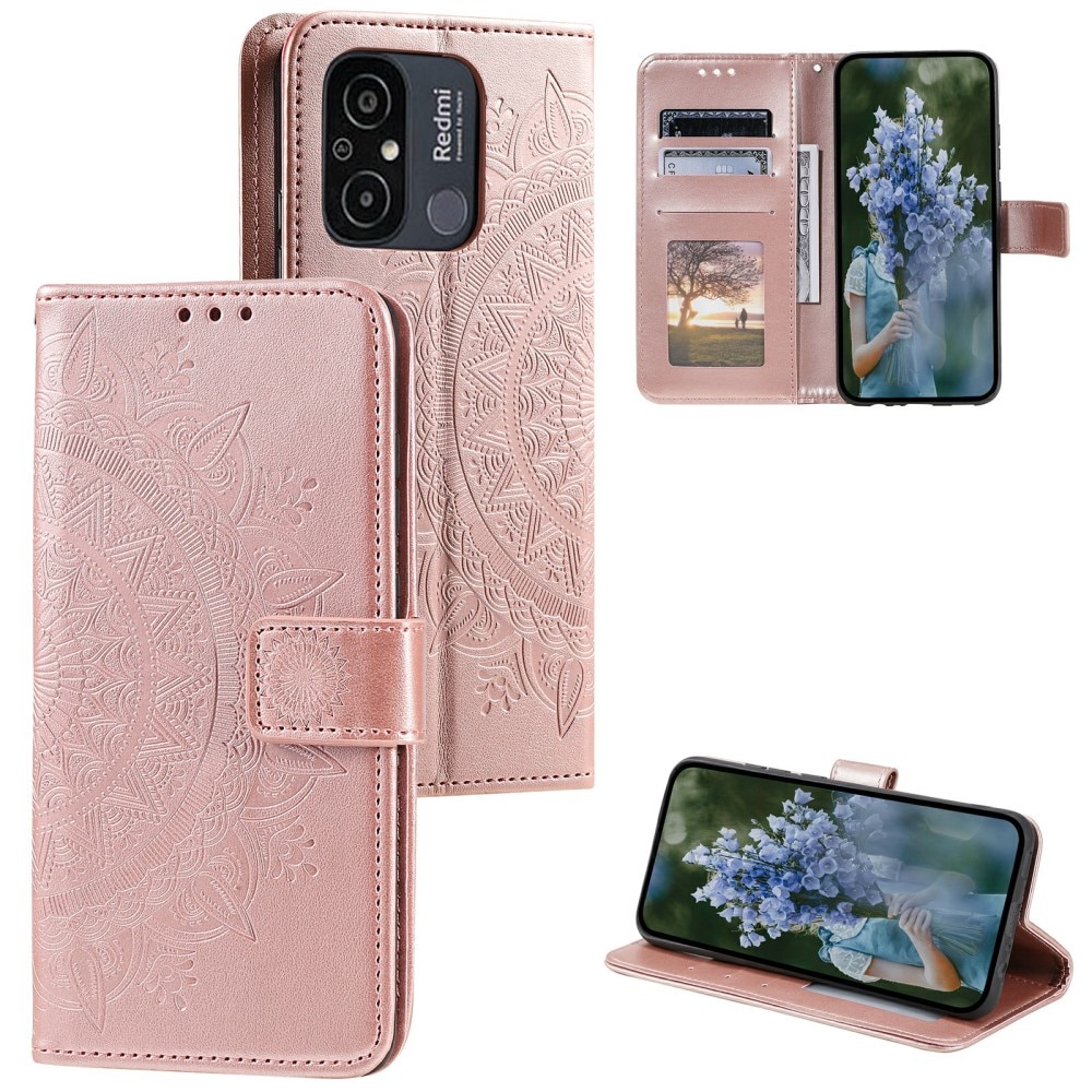 Funda de Cuero Mandala Xiaomi Redmi 12C oro rosa