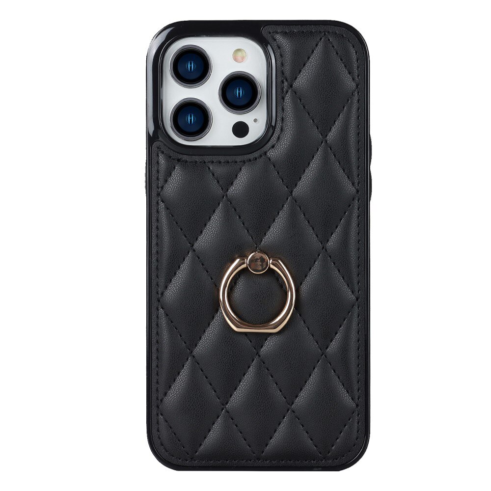 Funda Finger Ring iPhone 14 Pro Quilted negro