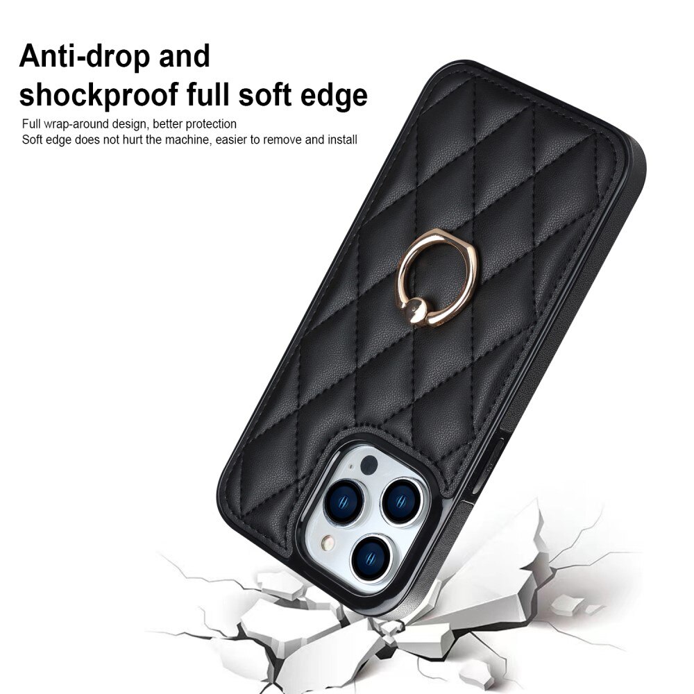 Funda Finger Ring iPhone 14 Pro Quilted negro