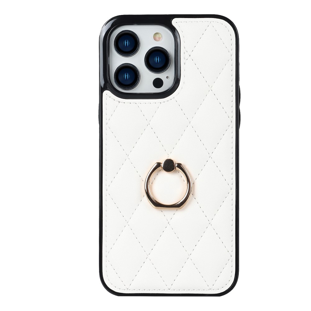 Funda Finger Ring iPhone 14 Pro Quilted blanco