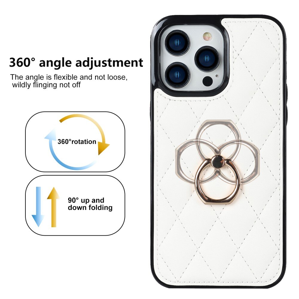 Funda Finger Ring iPhone 14 Pro Quilted blanco