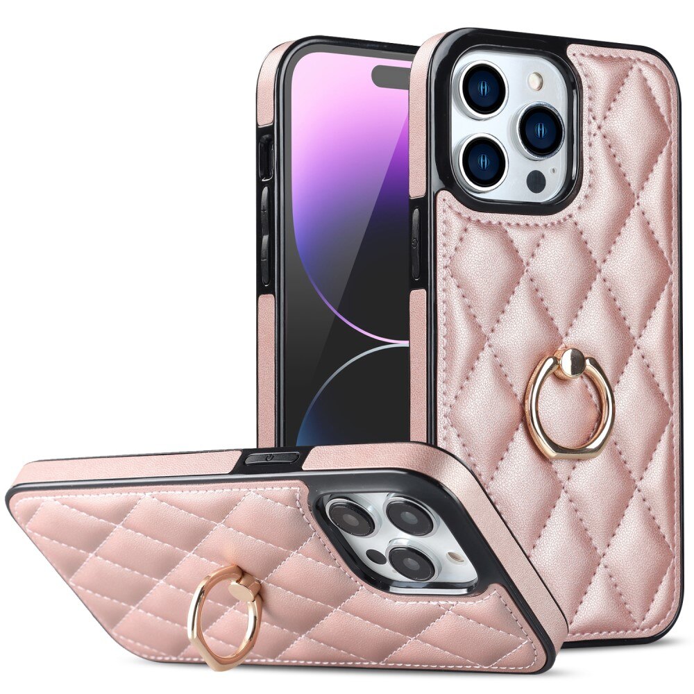 Funda Finger Ring iPhone 14 Pro Quilted oro rosa