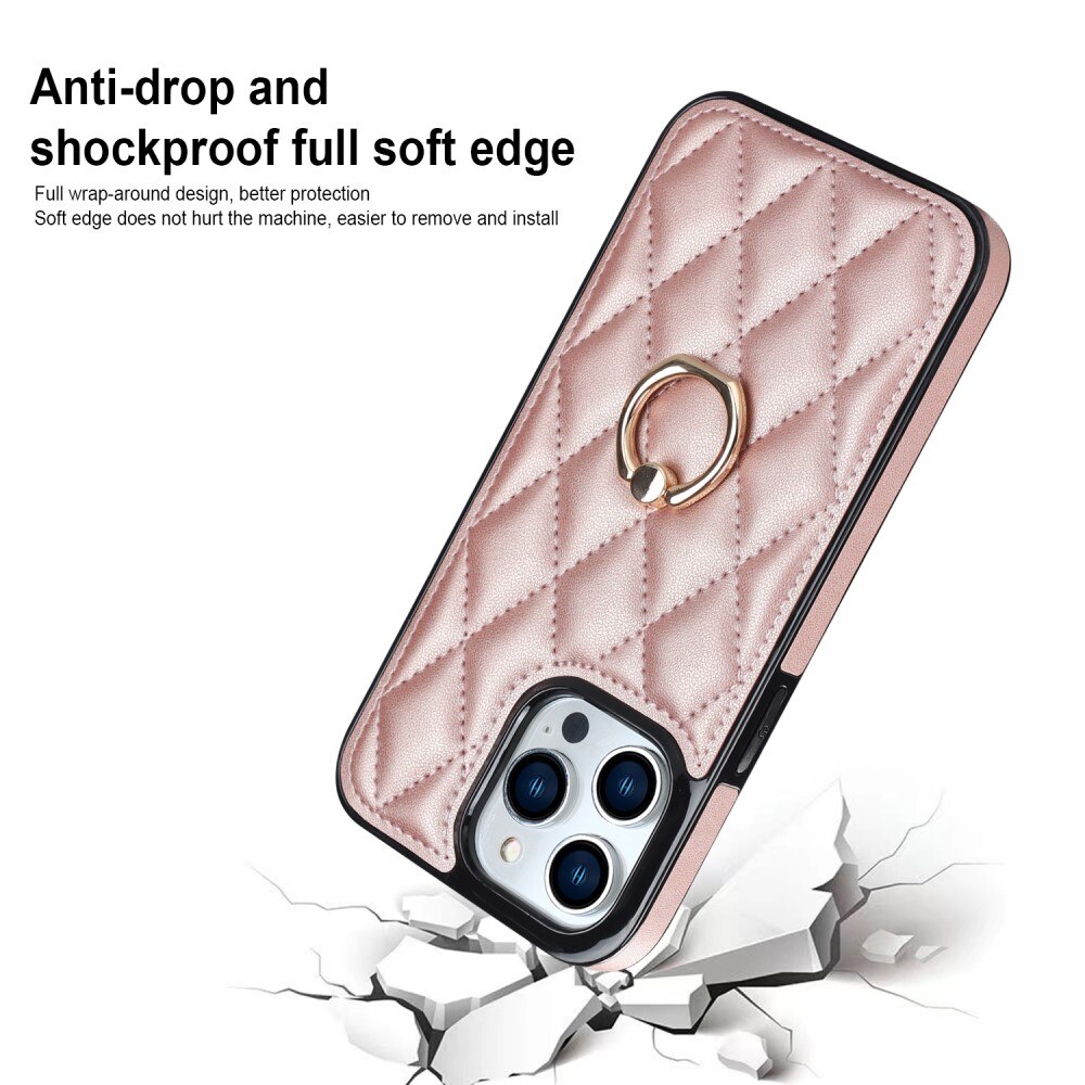 Funda Finger Ring iPhone 14 Pro Quilted oro rosa