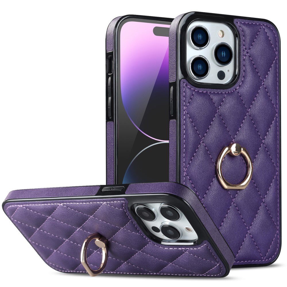 Funda Finger Ring iPhone 14 Pro Quilted violeta