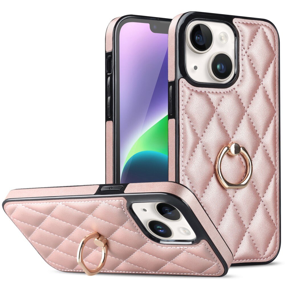 Funda Finger Ring iPhone 14 Quilted oro rosa