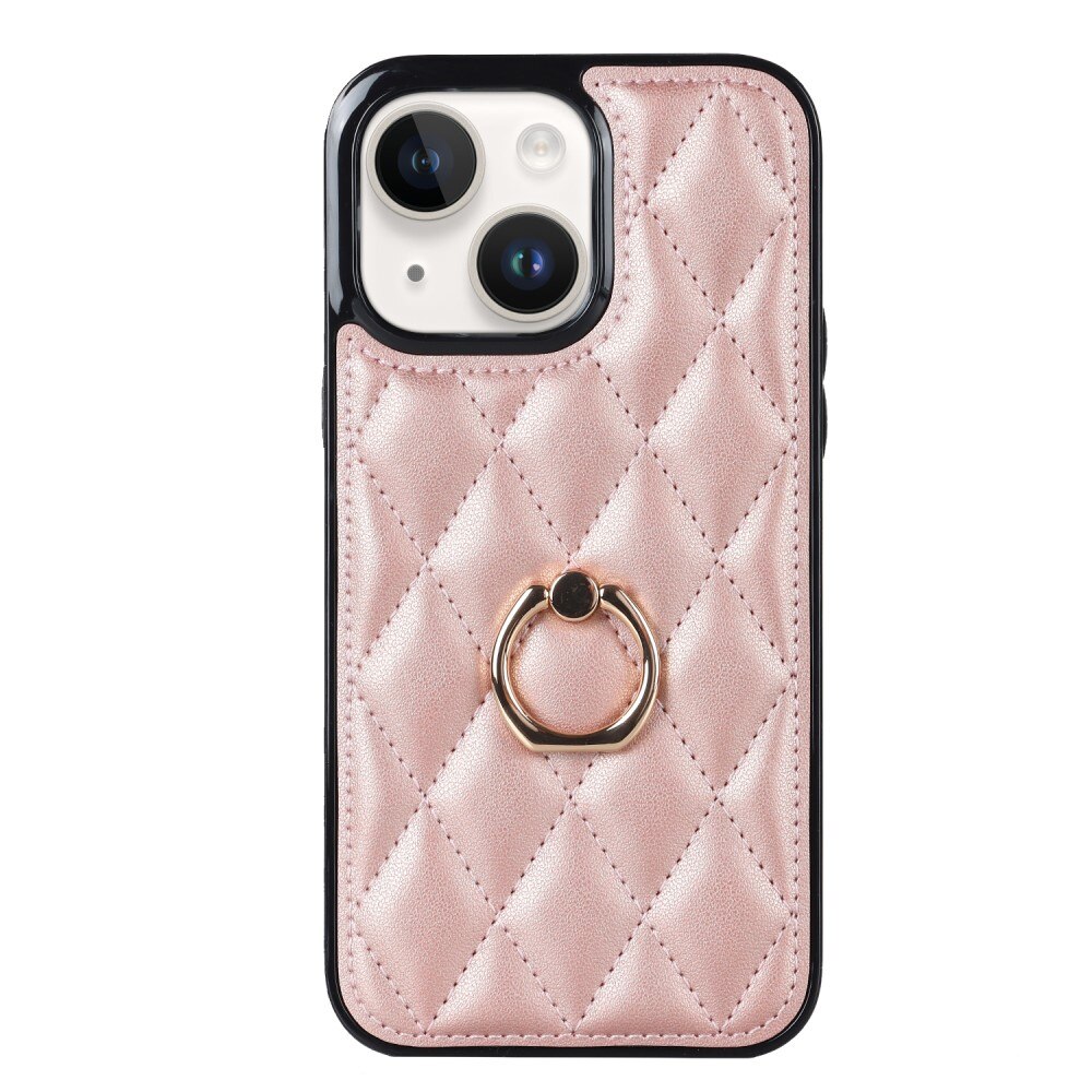Funda Finger Ring iPhone 14 Quilted oro rosa