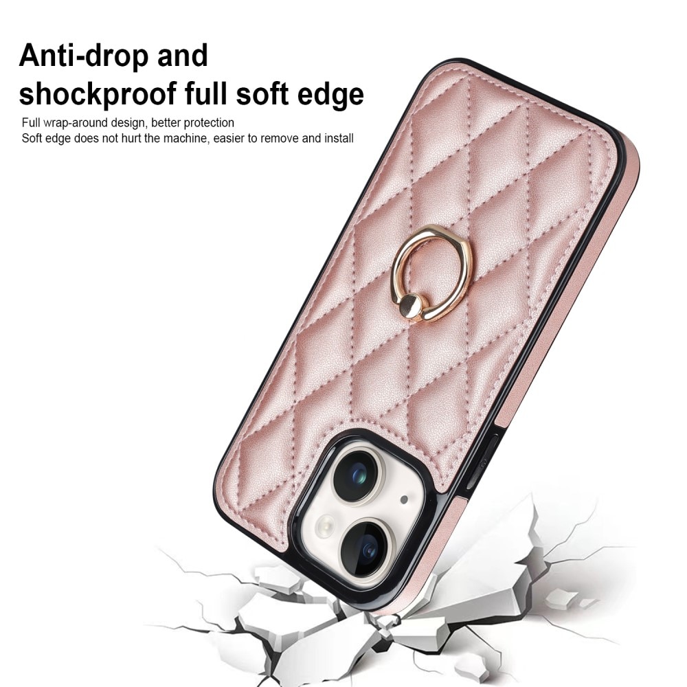 Funda Finger Ring iPhone 14 Quilted oro rosa