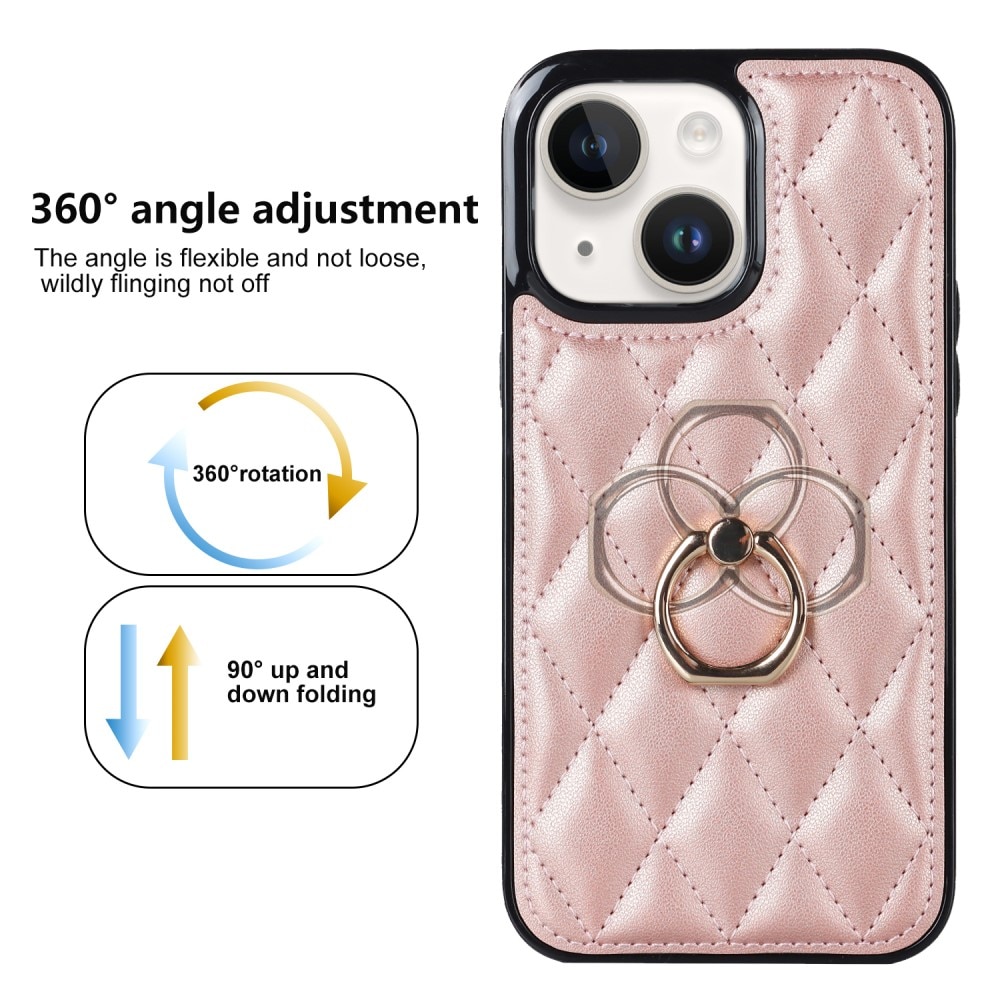 Funda Finger Ring iPhone 14 Quilted oro rosa