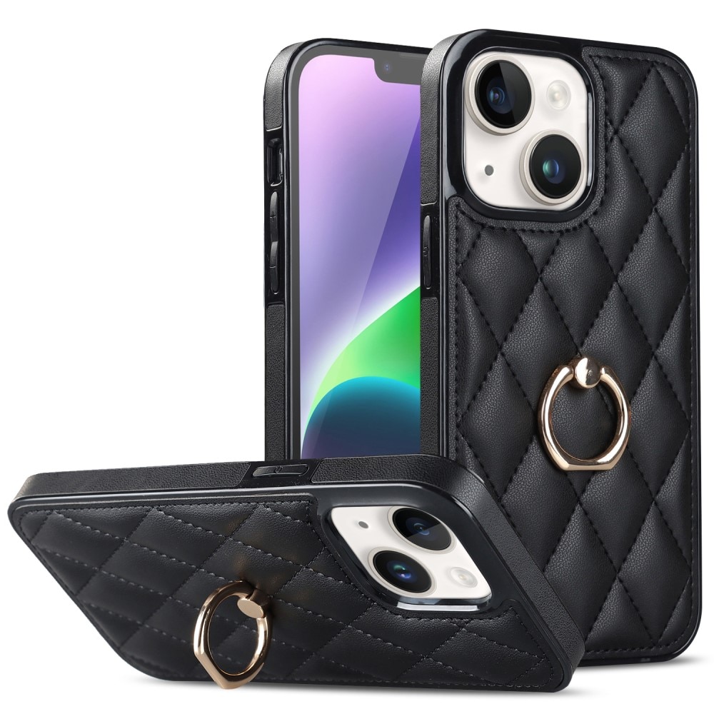 Funda Finger Ring iPhone 14 Quilted negro