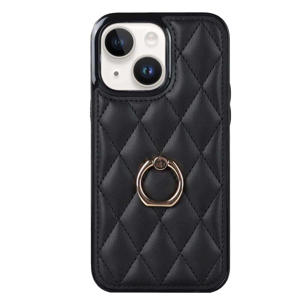 Funda Finger Ring iPhone 14 Quilted negro