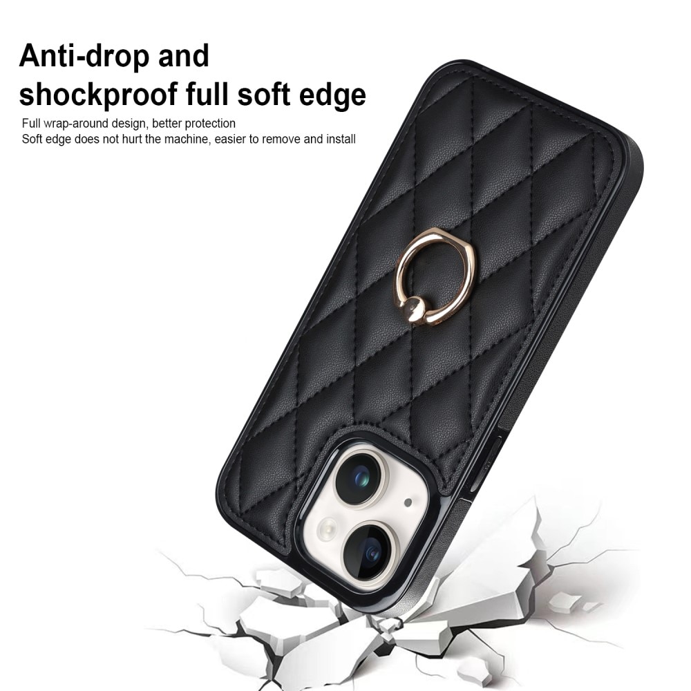Funda Finger Ring iPhone 14 Quilted negro