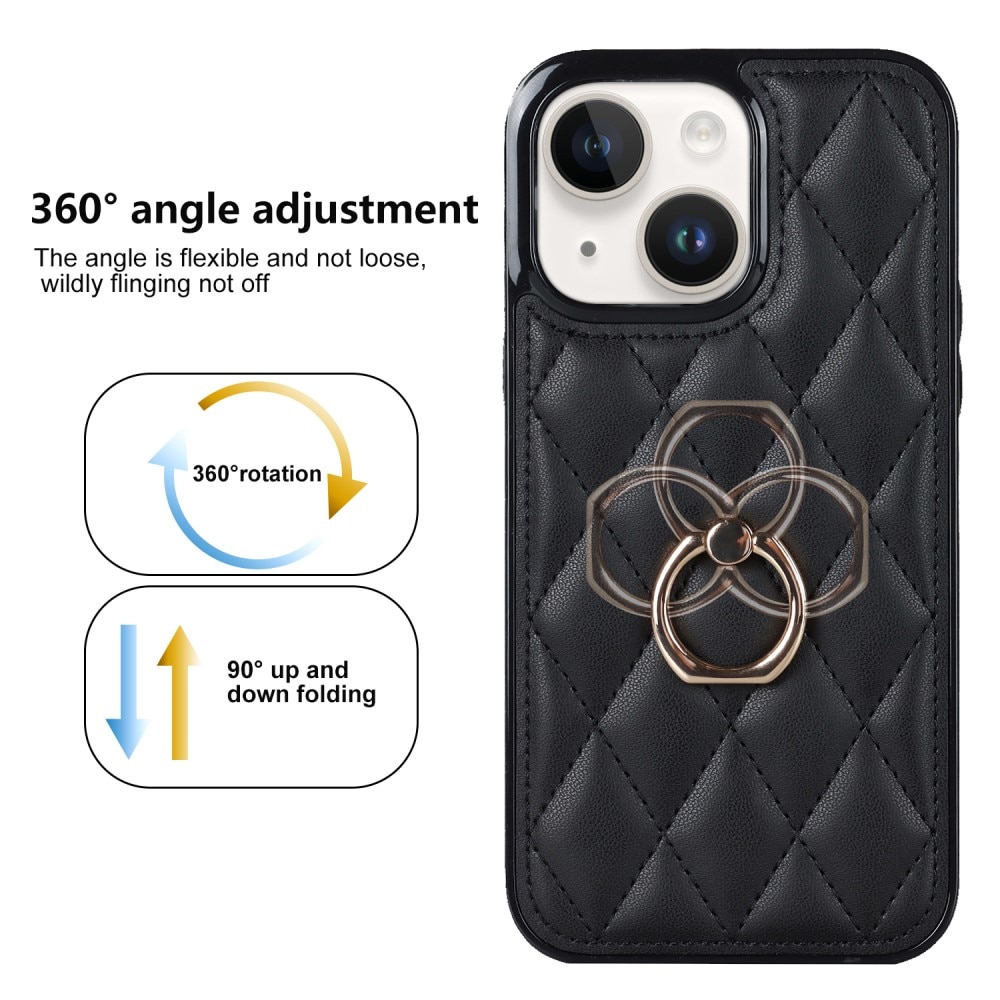 Funda Finger Ring iPhone 14 Quilted negro