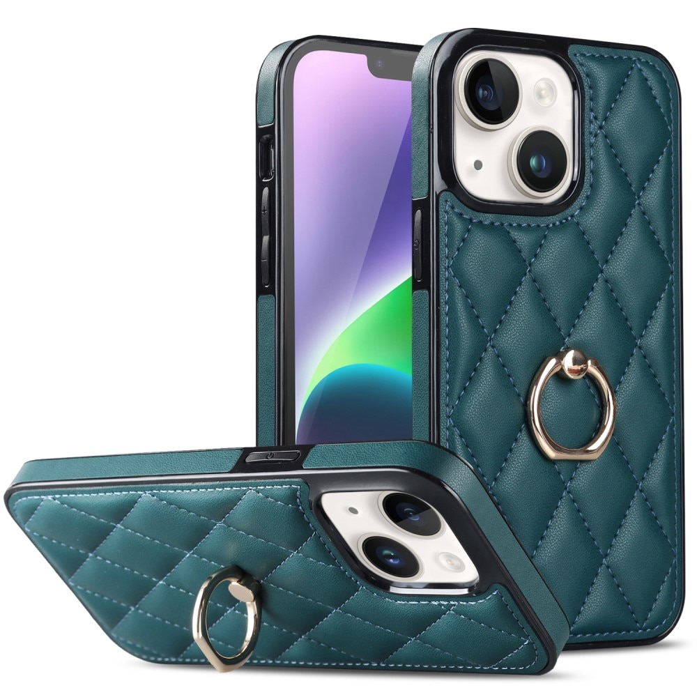Funda Finger Ring iPhone 14 Quilted verde
