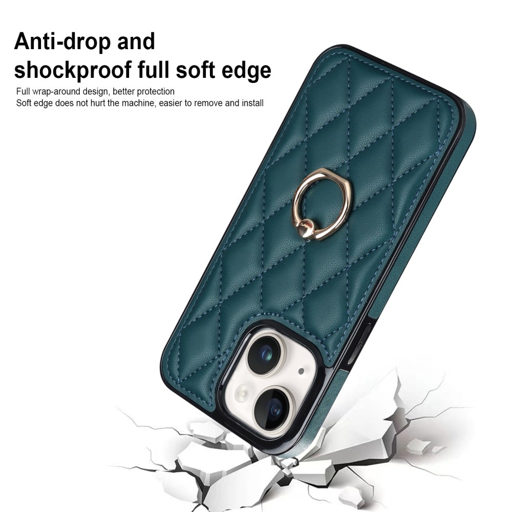 Funda Finger Ring iPhone 14 Quilted verde