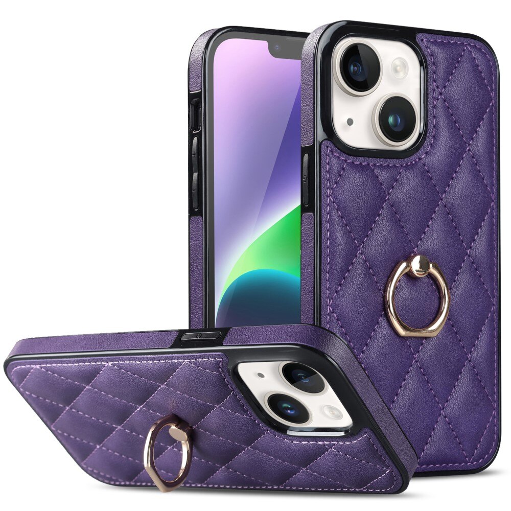 Funda Finger Ring iPhone 14 Quilted violeta