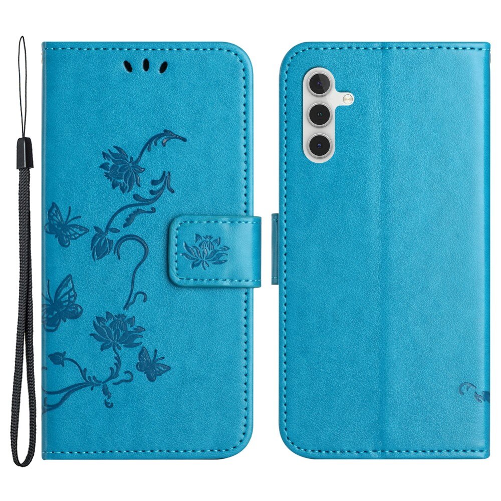 Funda de Cuero con Mariposas Samsung Galaxy A24, Azul