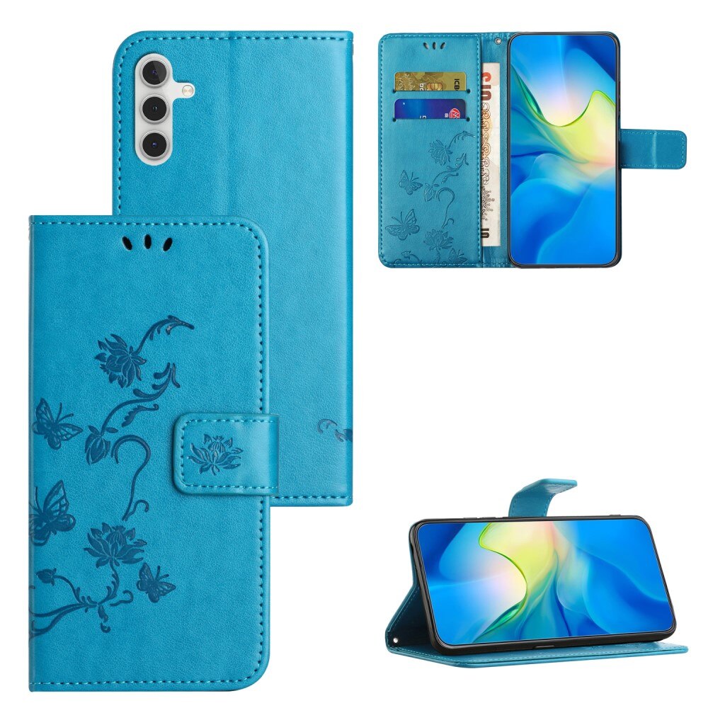 Funda de Cuero con Mariposas Samsung Galaxy A24, Azul