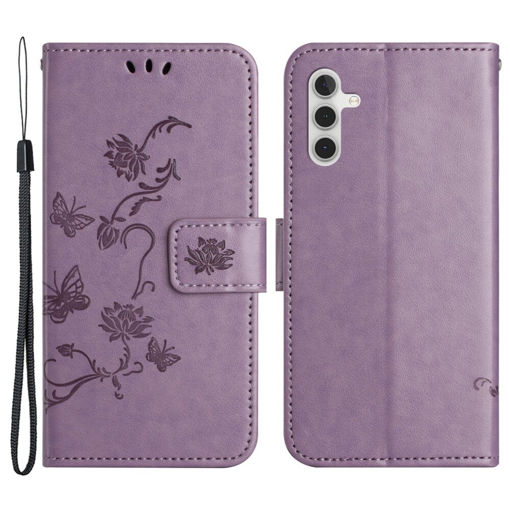 Funda de Cuero con Mariposas Samsung Galaxy A24, Púrpura
