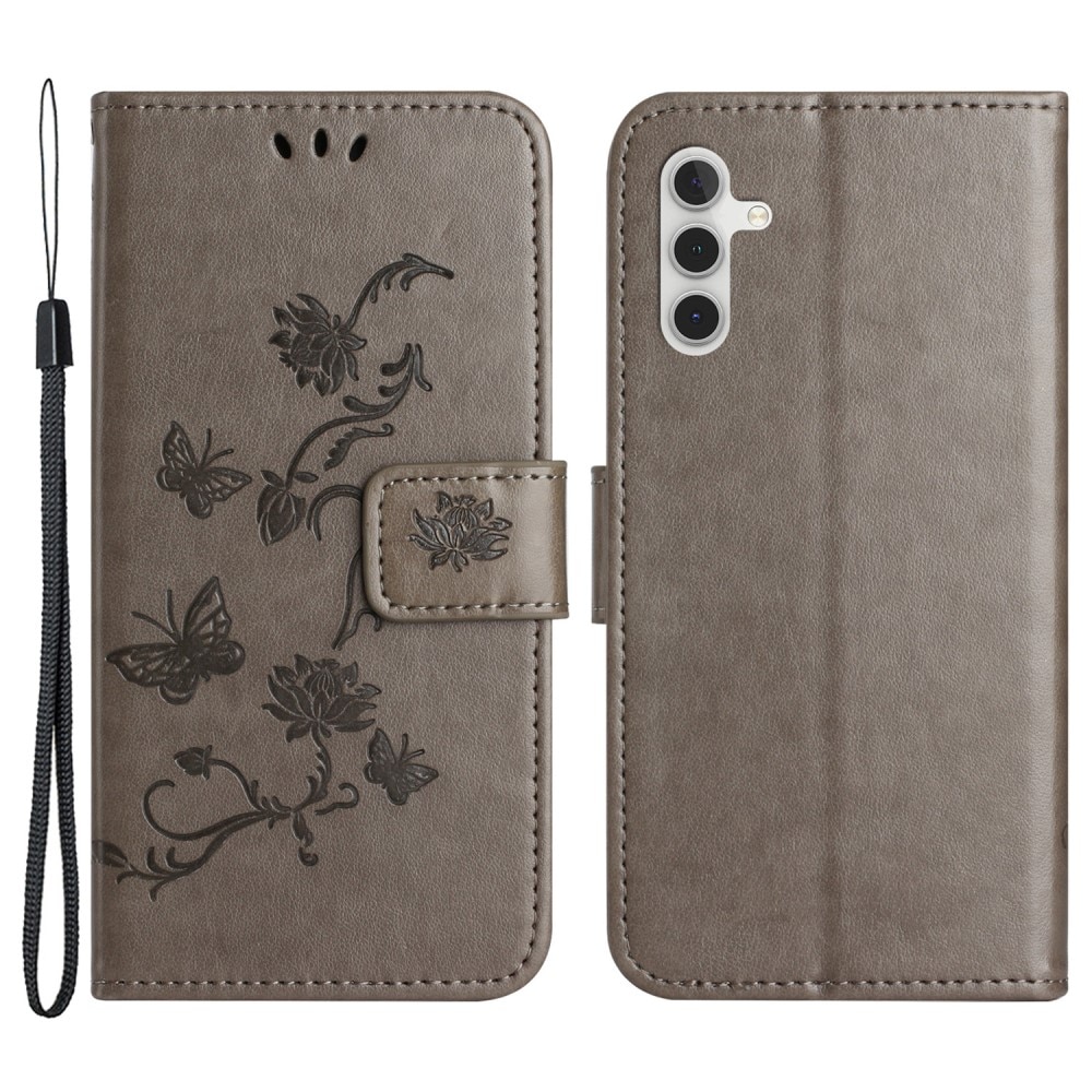 Funda de Cuero con Mariposas Samsung Galaxy A24, Gris