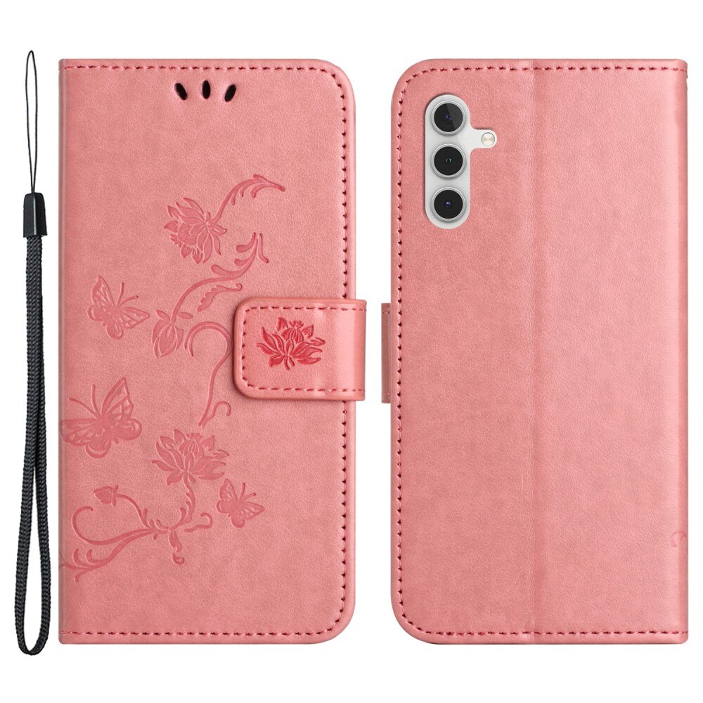 Funda de Cuero con Mariposas Samsung Galaxy A24, Rosa