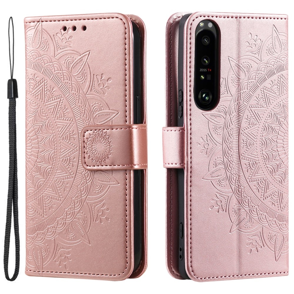 Funda de Cuero Mandala Sony Xperia 1 V oro rosa