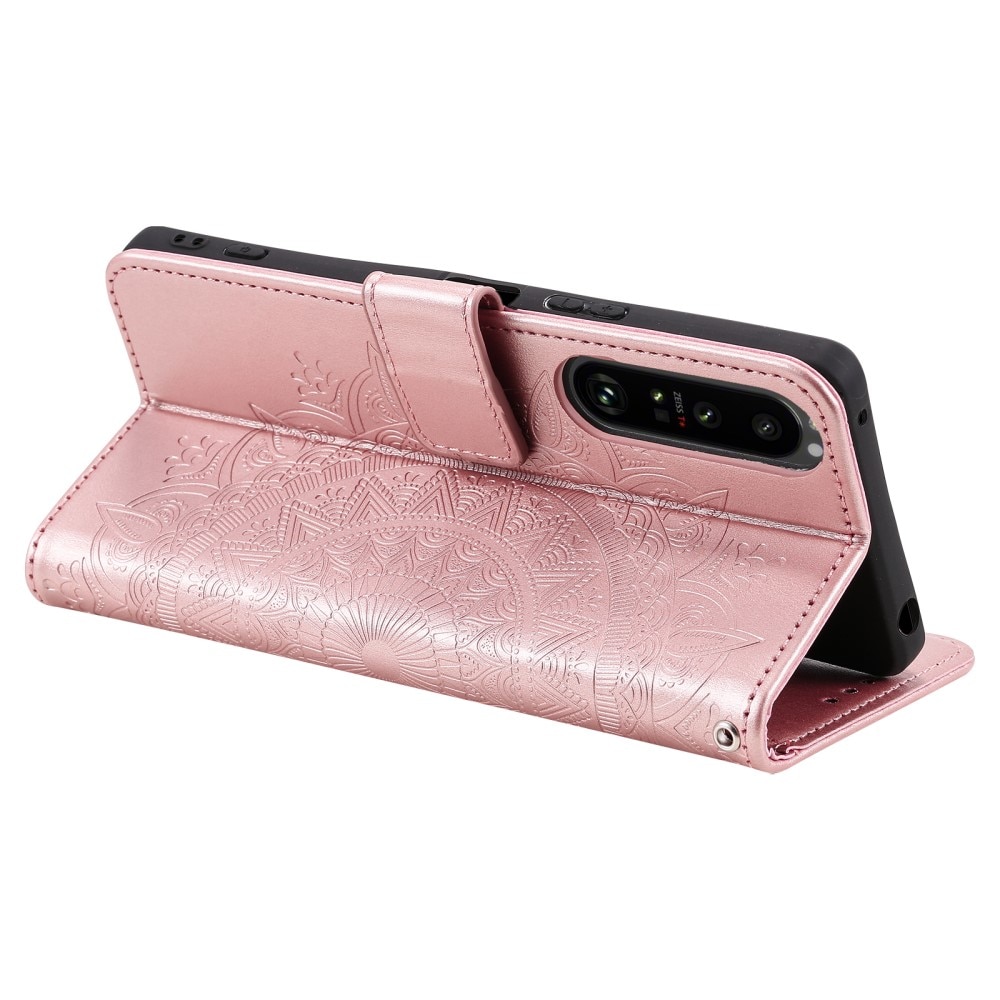 Funda de Cuero Mandala Sony Xperia 1 V oro rosa