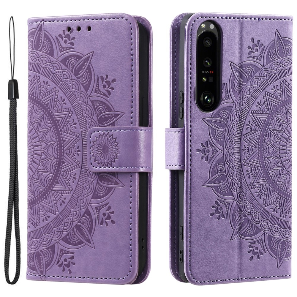 Funda de Cuero Mandala Sony Xperia 1 V violeta
