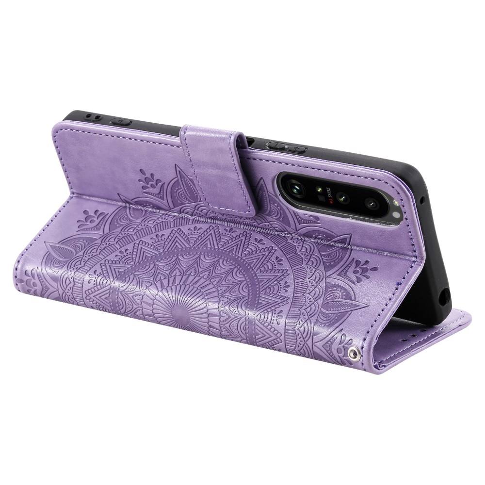 Funda de Cuero Mandala Sony Xperia 1 V violeta