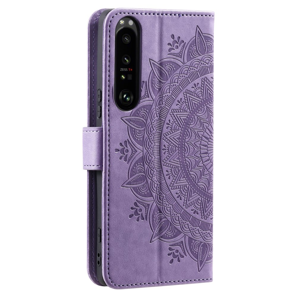 Funda de Cuero Mandala Sony Xperia 1 V violeta