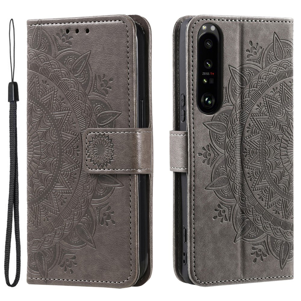 Funda de Cuero Mandala Sony Xperia 1 V gris