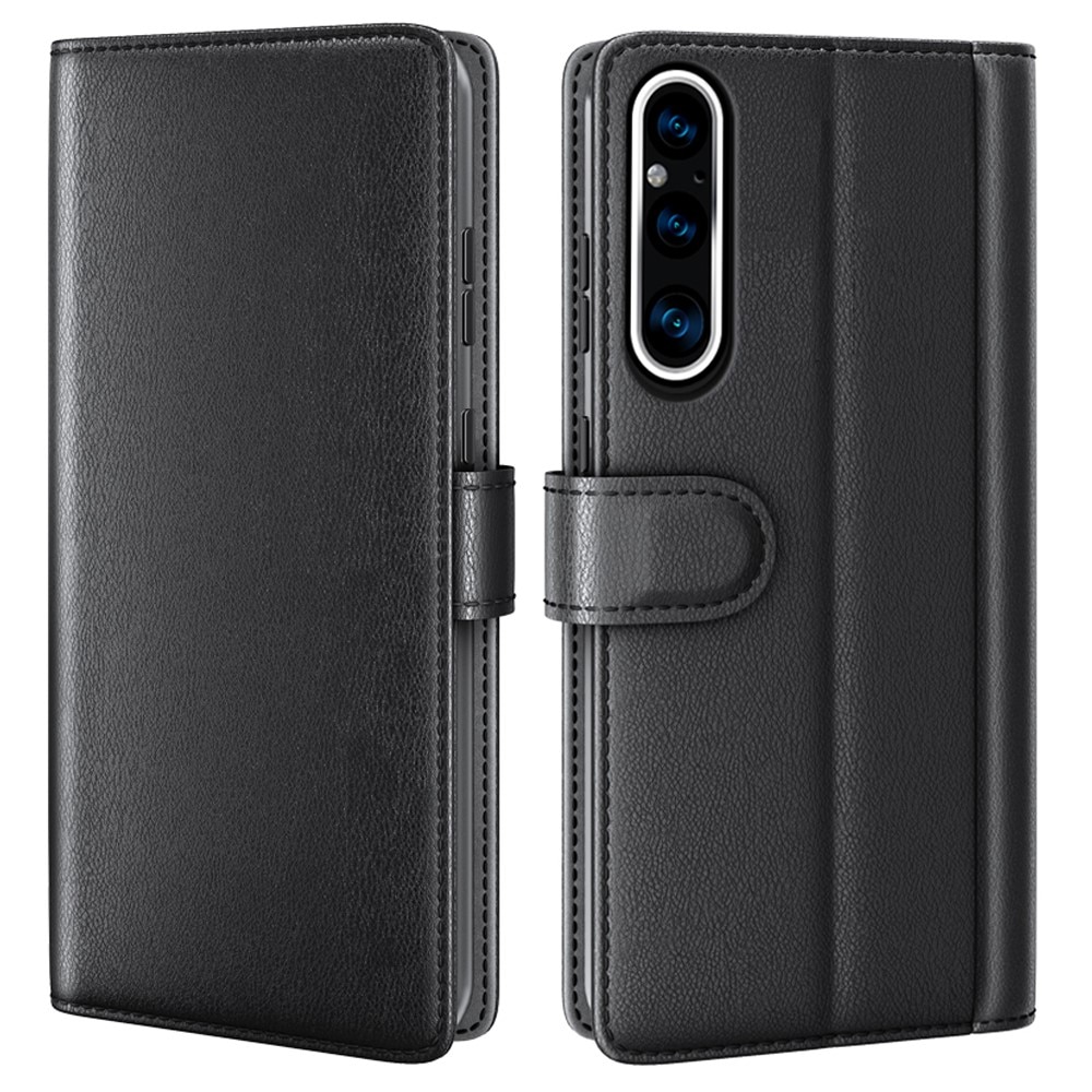 Funda de cuero genuino Sony Xperia 1 V, negro