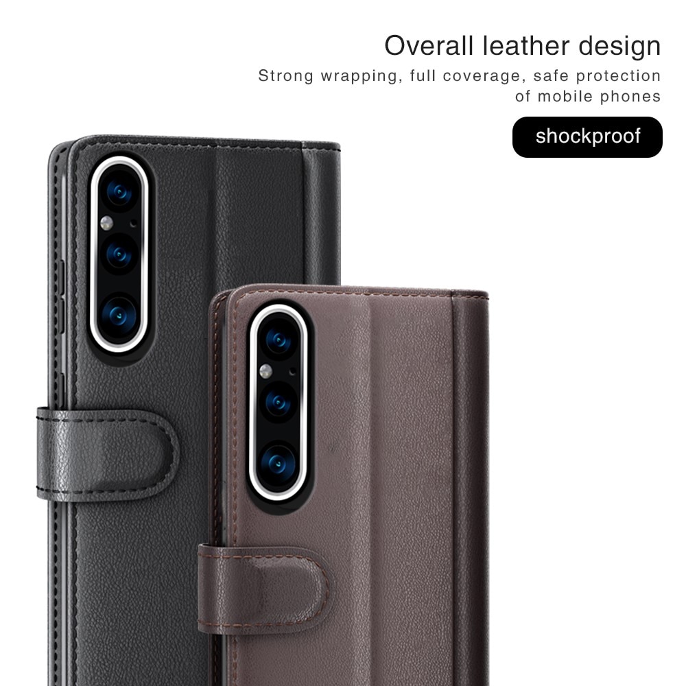 Funda de cuero genuino Sony Xperia 1 V, negro