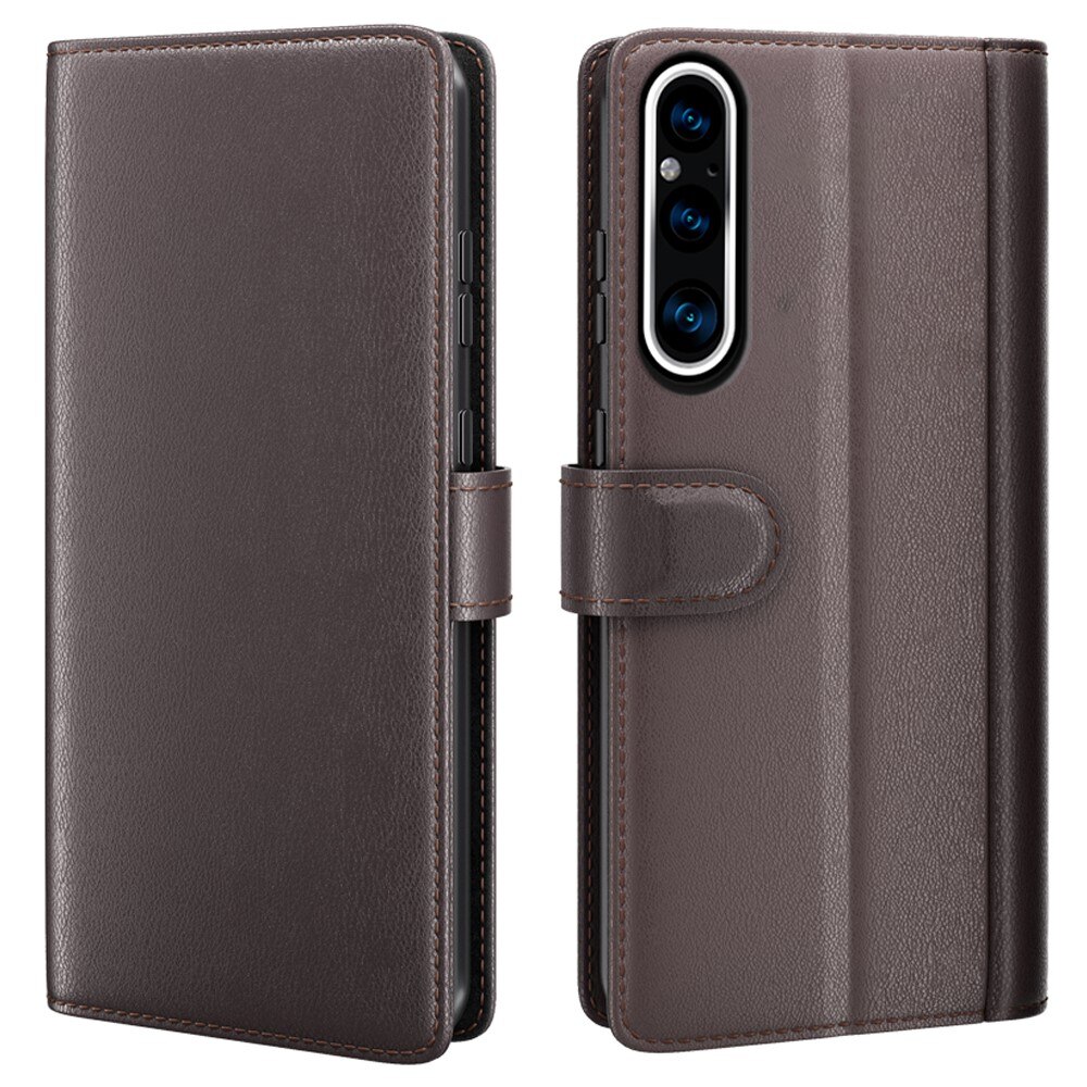 Funda de cuero genuino Sony Xperia 1 V, Marrón