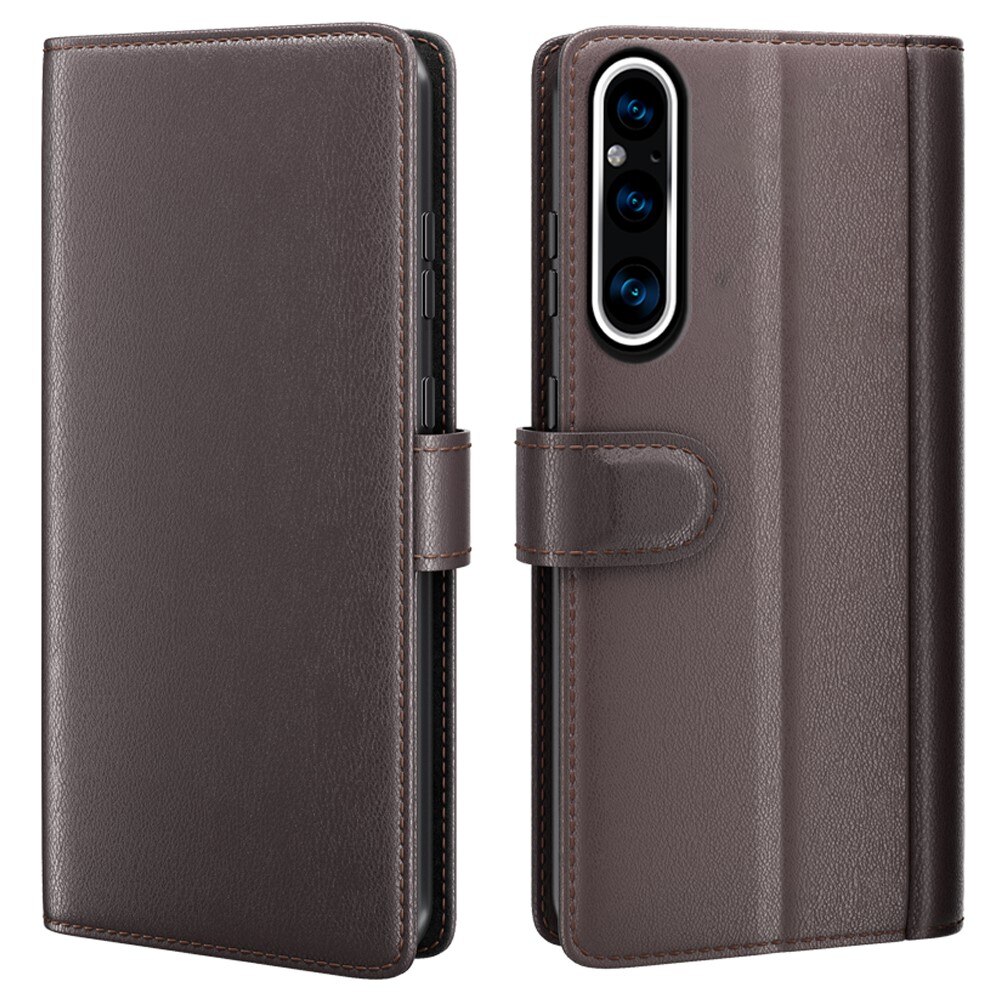 Funda de cuero genuino Sony Xperia 1 V, marrón