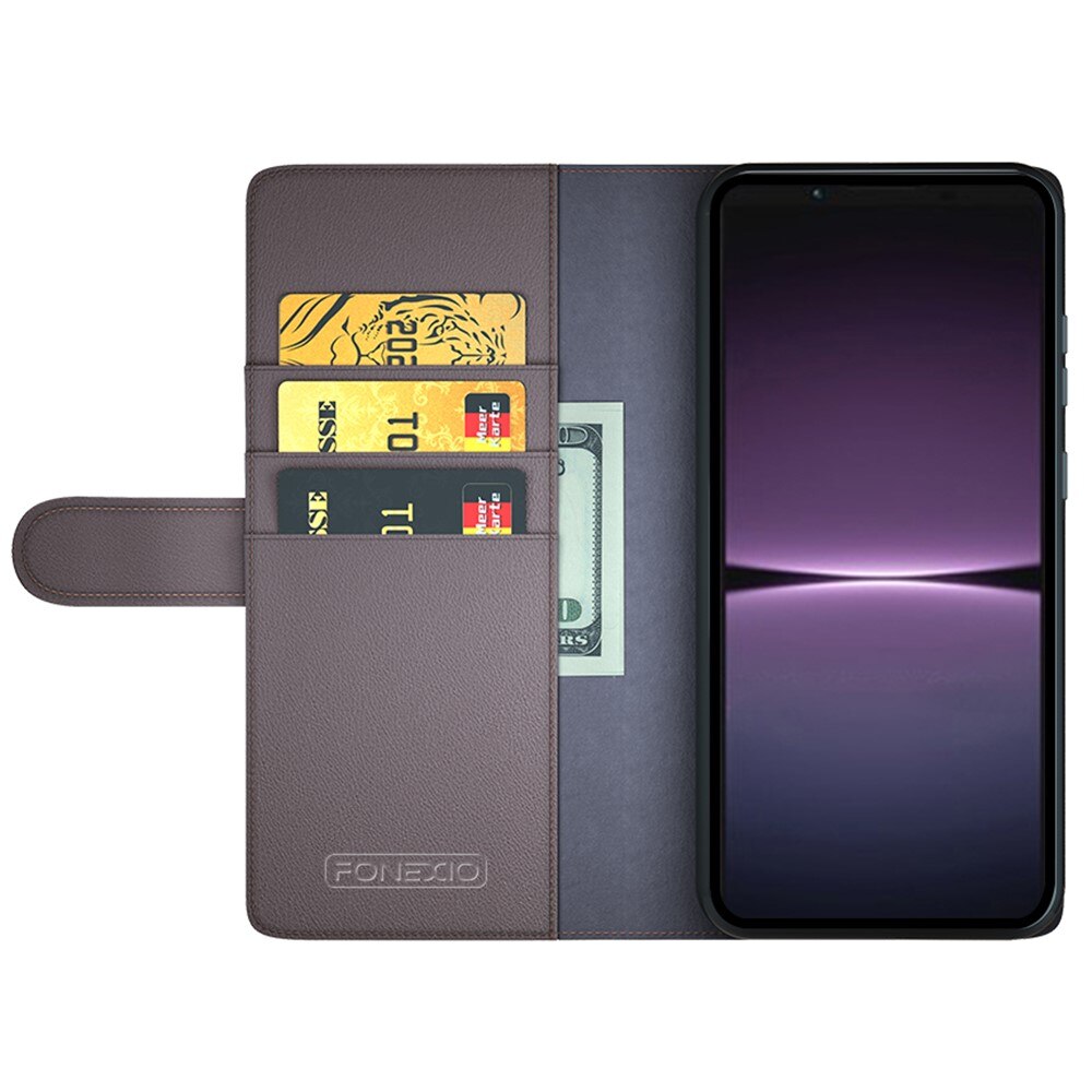 Funda de cuero genuino Sony Xperia 1 V, marrón